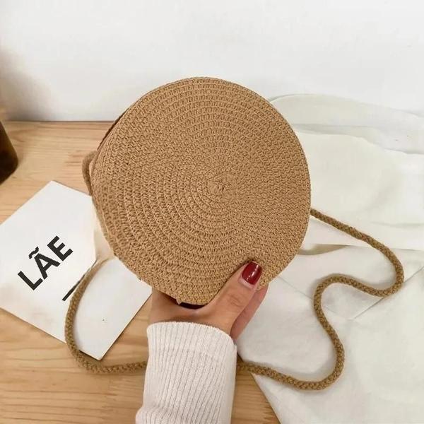 Imagem de Bolsa de Palha Minimalista Redonda - Bolsa Crossbody para Mulheres