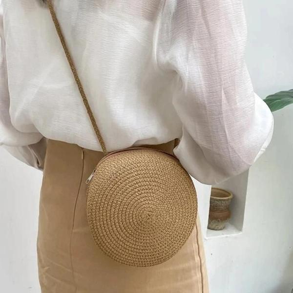 Imagem de Bolsa de Palha Minimalista Redonda - Bolsa Crossbody para Mulheres