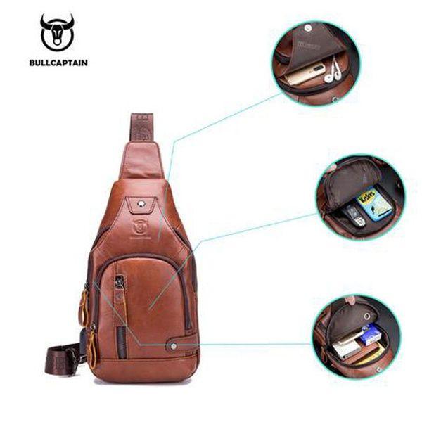 Imagem de Bolsa de peito Wokex USB Crossbody de couro para homens marrom