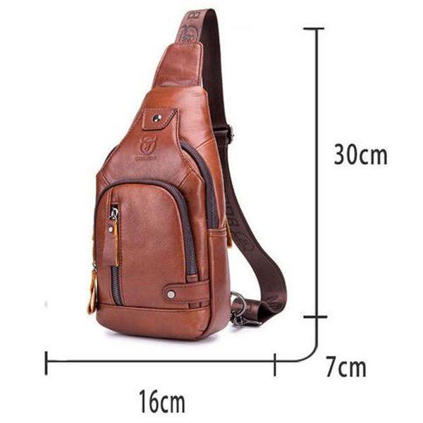 Imagem de Bolsa de peito Wokex USB Crossbody de couro para homens marrom