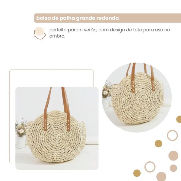 Imagem de Bolsa De Praia Feminina Tote Em Palha Com Alças De Material Sintético  