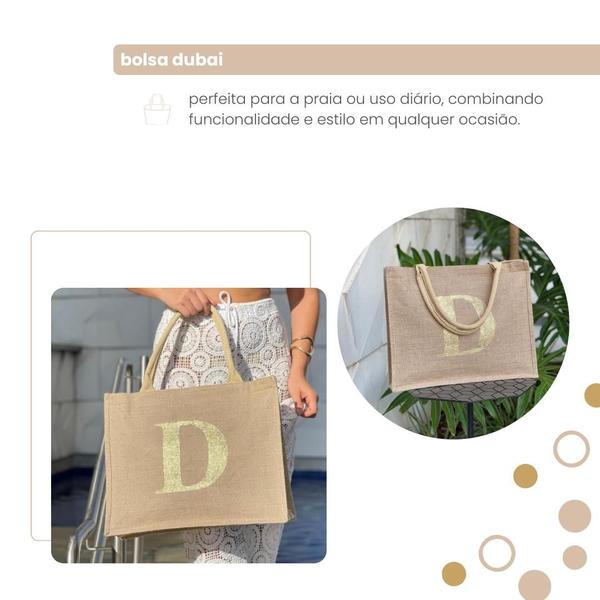 Imagem de Bolsa De Praia Juta Personalizada Com Letra Inicial Dourada