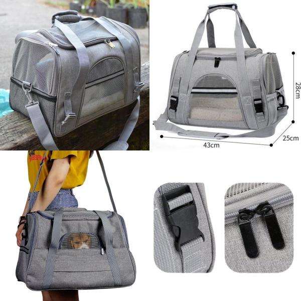 Imagem de Bolsa De Transporte Avião Pet Para Cães E Gatos Luxo 43cm Cinza