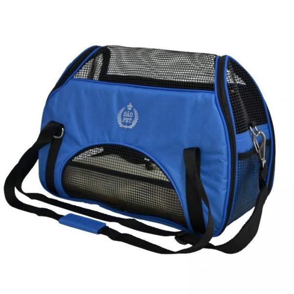 Imagem de Bolsa de Transporte para Pets Cachorros Atenas Nylon 48x25x36 cm São Pet Azul