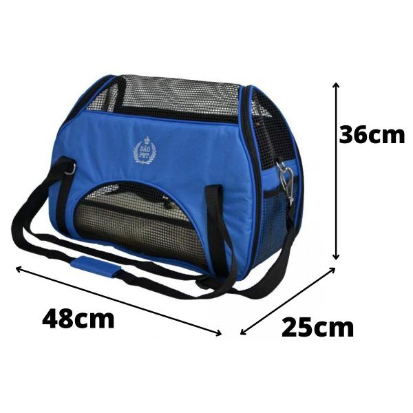 Imagem de Bolsa de Transporte para Pets Cachorros Atenas Nylon 48x25x36 cm São Pet Azul