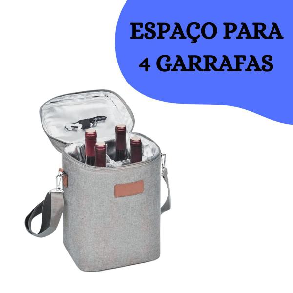 Imagem de Bolsa de Vinho para 4 Garrafas Térmica Portátil Divisórias Multiuso