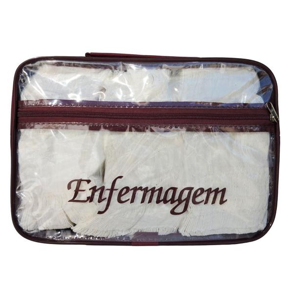 Imagem de Bolsa do Estagiário e Estudante - Vinho Transparente Com Escrita Enfermagem