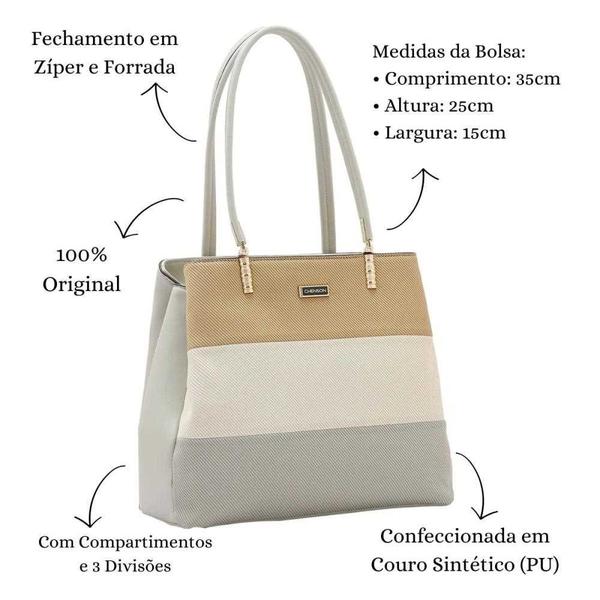 Imagem de Bolsa Elegante 3 Divisões Feminina Chenson 84697 Cinza