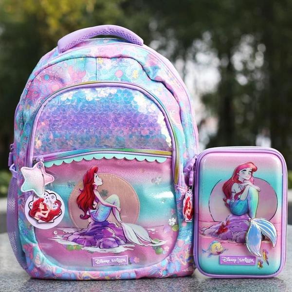 Imagem de Bolsa Escolar Sereia Infantil Genuína Disney Smiggle, Caneta De Papelaria, Lancheira, Presente