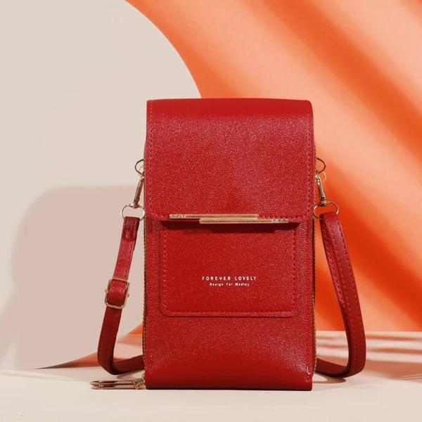 Imagem de Bolsa Feminina Crossbody de Couro Macio com Tela Sensível ao Toque