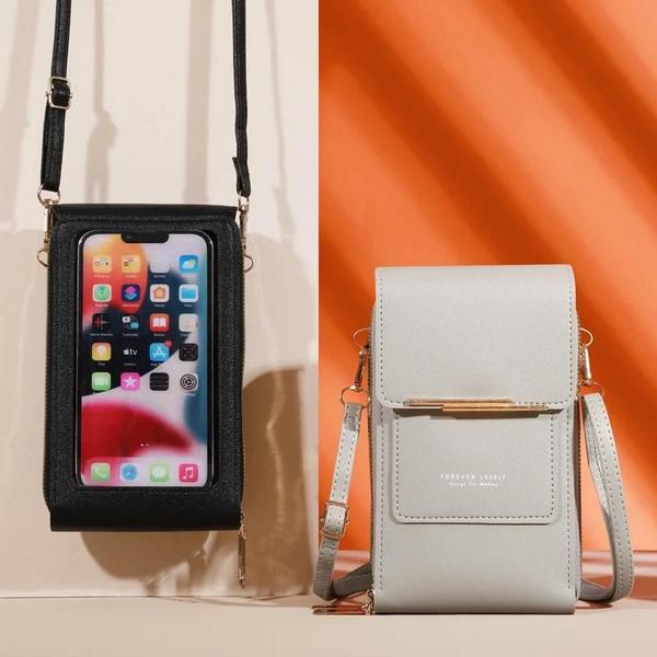 Imagem de Bolsa Feminina Crossbody de Couro Macio com Tela Sensível ao Toque