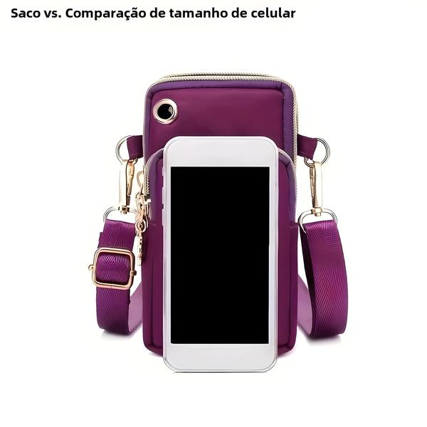 Imagem de Bolsa Feminina Crossbody de Nylon - Com Zíper Triplo e Compartimento para Fone