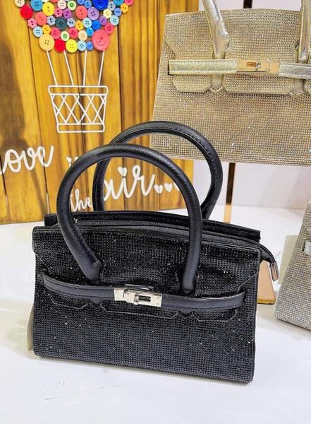 Imagem de Bolsa Feminina Luxo Brilho Strass Preta Dourada E Prata Alça