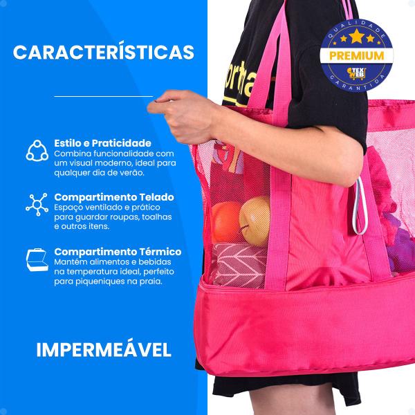 Imagem de Bolsa Feminina Praia Sacola Compartimento Térmico Cooler G