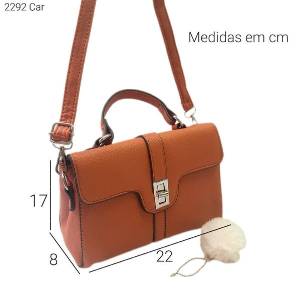 Imagem de Bolsa Feminina Transversal / Mão com Tampa e Chaveiro de Pompom 2292