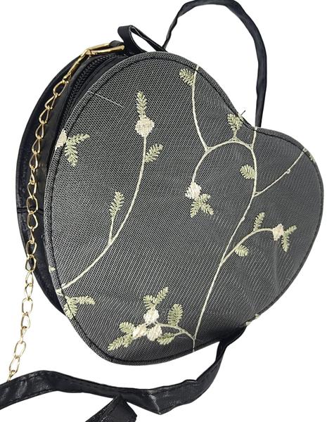 Imagem de Bolsa feminina transversal tiracolo coração porta celular renda romantica