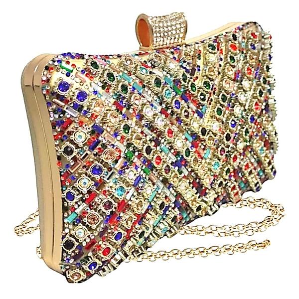 Imagem de Bolsa Festa Clutch Com Pedraria e Strass Multicolor Com Alça