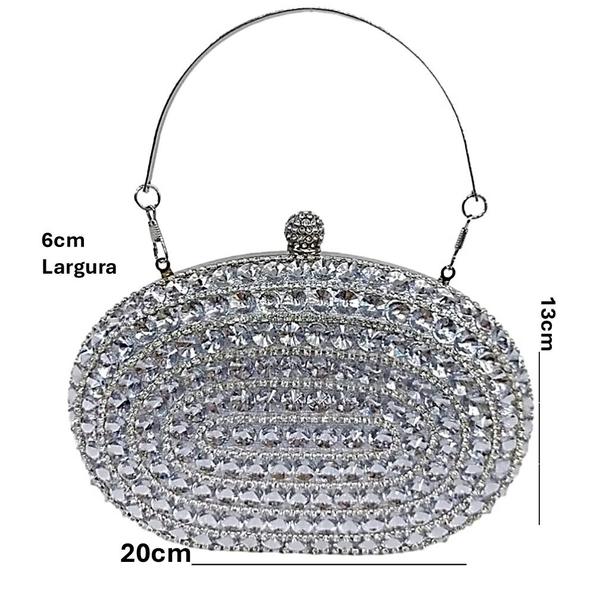 Imagem de Bolsa Festa Clutch De Mão Com Strass Na Cor Prata e Chumbo