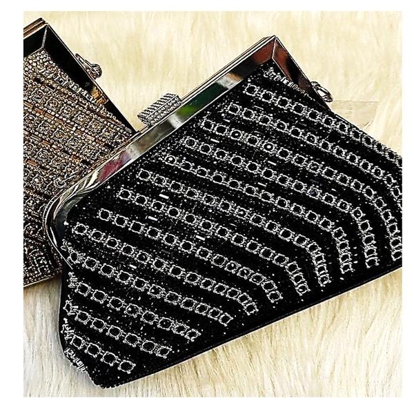 Imagem de Bolsa Festa Clutch De Strass Preto Com Design Moderno