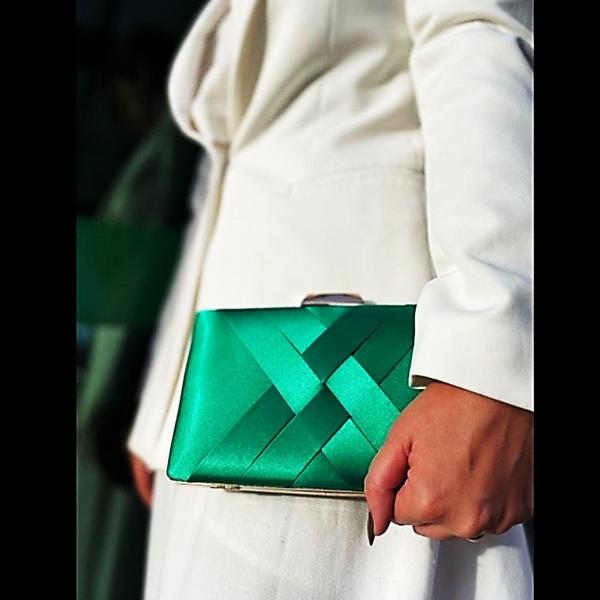 Imagem de Bolsa Festa Clutch  Elegante Verde Esmeralda Estilo Cetim