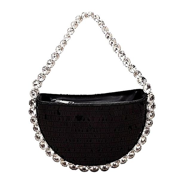 Imagem de Bolsa Festa Clutch Estilo Meia Lua Com Strass E Paetês Preto