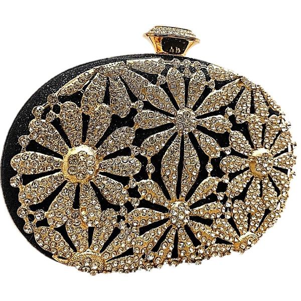 Imagem de Bolsa Festa Clutch Feminina Com Detalhes Em Preto E Dourado