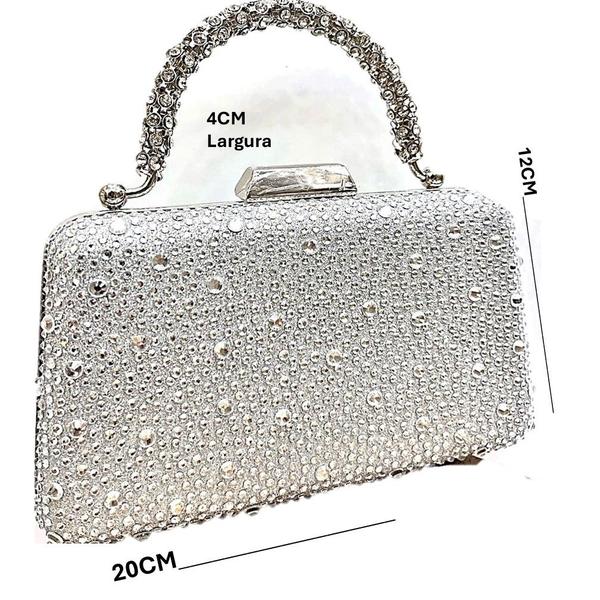 Imagem de Bolsa Festa Clutch Feminina Com Strass Prata Detalhe Na Alça