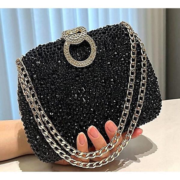 Imagem de Bolsa Festa Clutch Feminina Elegante Com Strass Preto