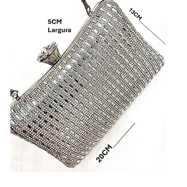 Imagem de Bolsa Festa Clutch Feminina Glam Com Strass Prata