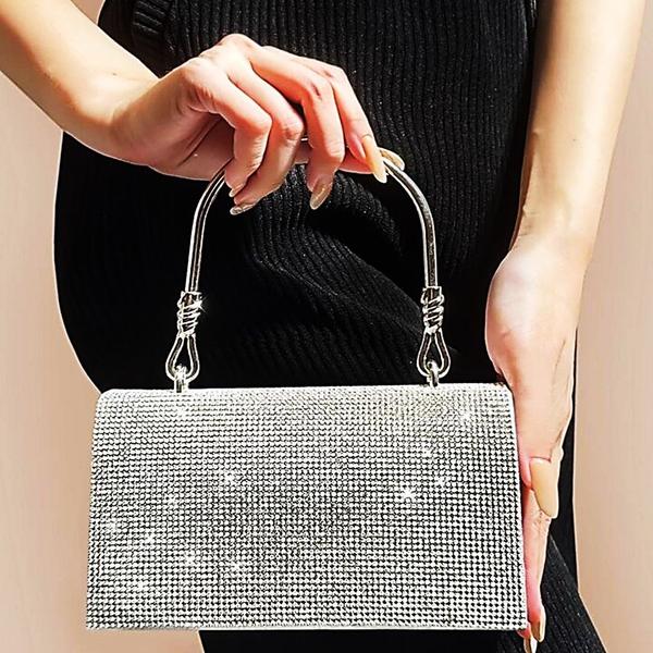 Imagem de Bolsa Festa Clutch Feminina Luxo Com Strass Prata e Detalhe