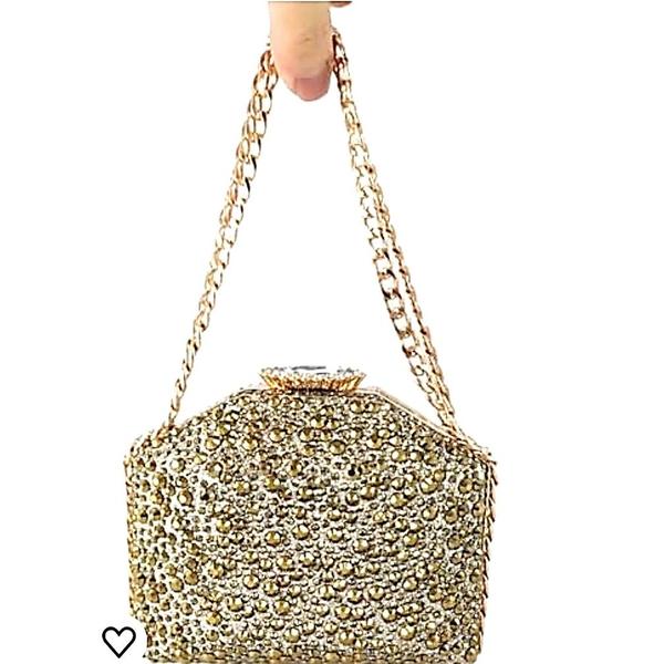 Imagem de Bolsa Festa Clutch Mini Com Strass Dourado Todo Em Detalhes