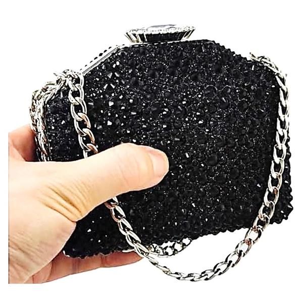 Imagem de Bolsa Festa Clutch Mini Com Strass Preto Todo Em Detalhes