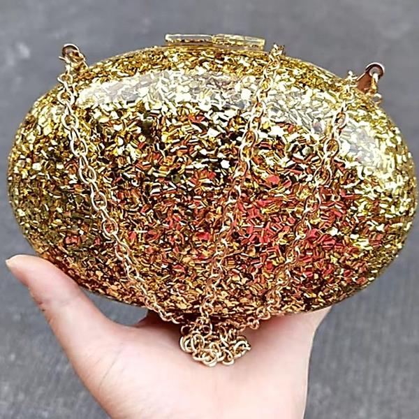 Imagem de Bolsa Festa Clutch Oval De Acrílico Dourado Marmorizado