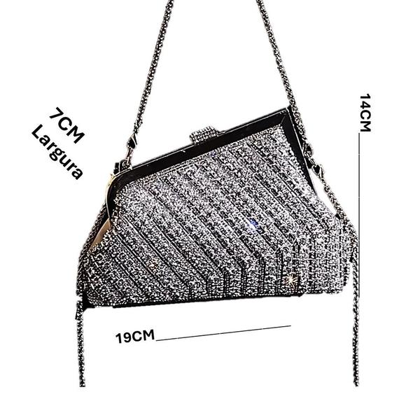 Imagem de Bolsa Festa Clutch Prateado Com Strass Com Design Moderno