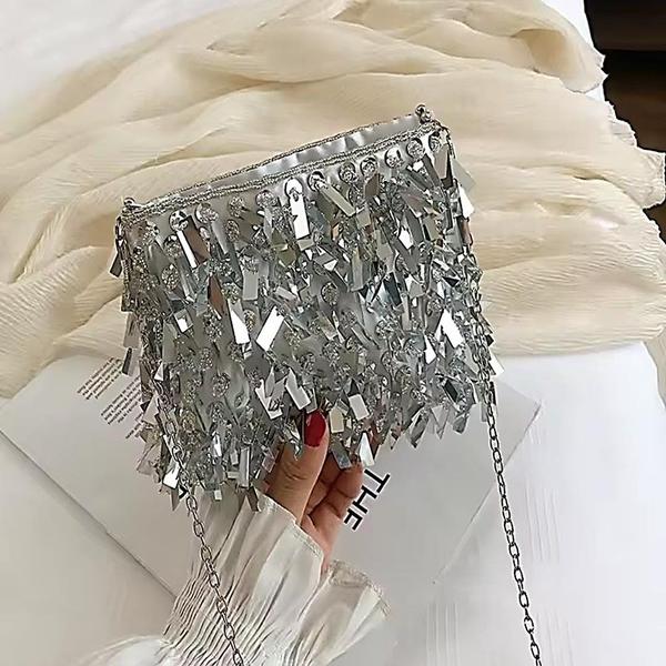 Imagem de Bolsa Festa Clutch Saquinho Prata Texturizada Com Lantejoula