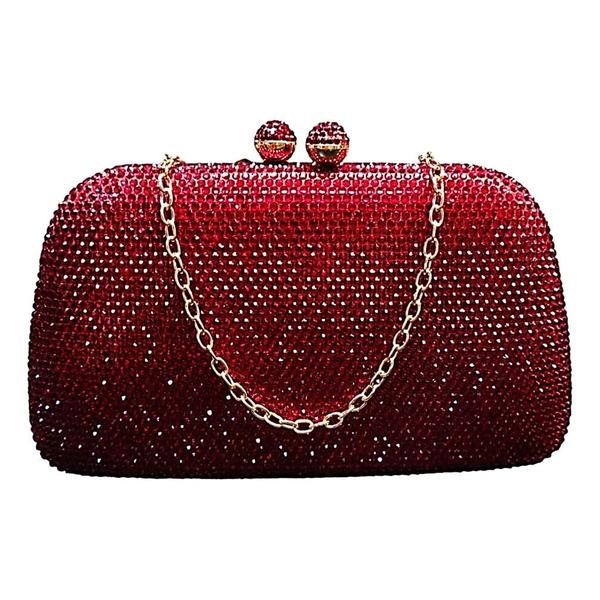 Imagem de Bolsa Festa Clutch Vermelha Com Strass E Alça Dourada