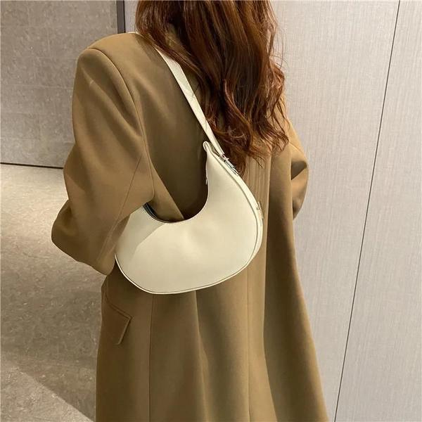 Imagem de Bolsa Hobo Pequena de Couro PU Feminina - Bolsa de Ombro e Mão Luxo