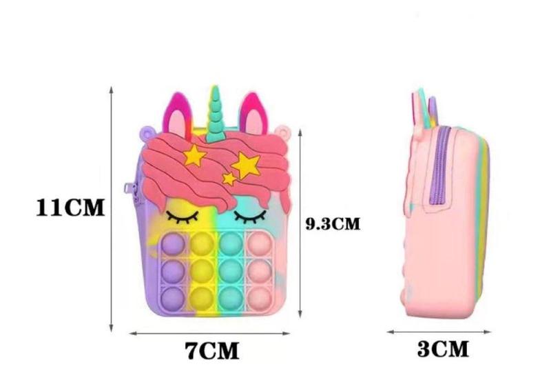 Imagem de Bolsa Infantil Pop-it Fidget Unicórnio de Silicone com Zíper Arco Iris