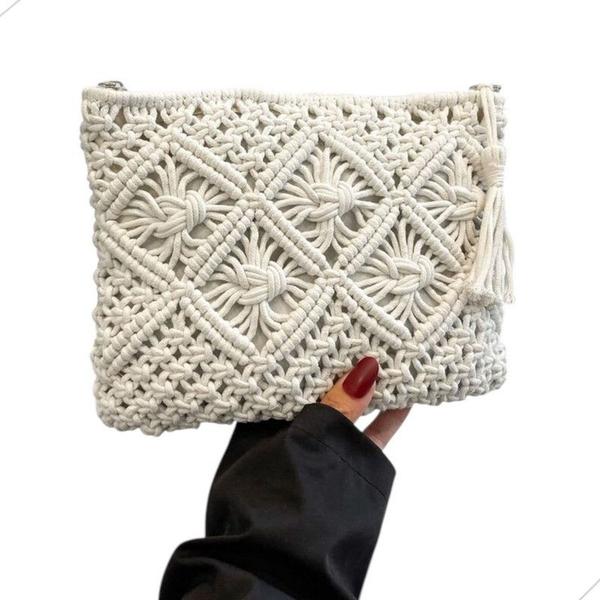 Imagem de Bolsa Macramê Crochê De Franca Feminina Mini Transversal