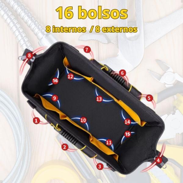 Imagem de Bolsa Mala Ferramentas Alça Oxford com 16 Bolsos Reforçada