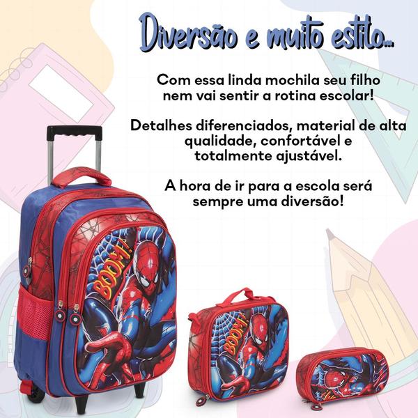 Imagem de Bolsa Masculina Escolar Carrinho Spider Man Lancheira Estojo