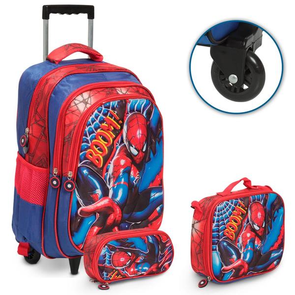 Imagem de Bolsa Masculina Escolar Carrinho Spider Man Lancheira Estojo