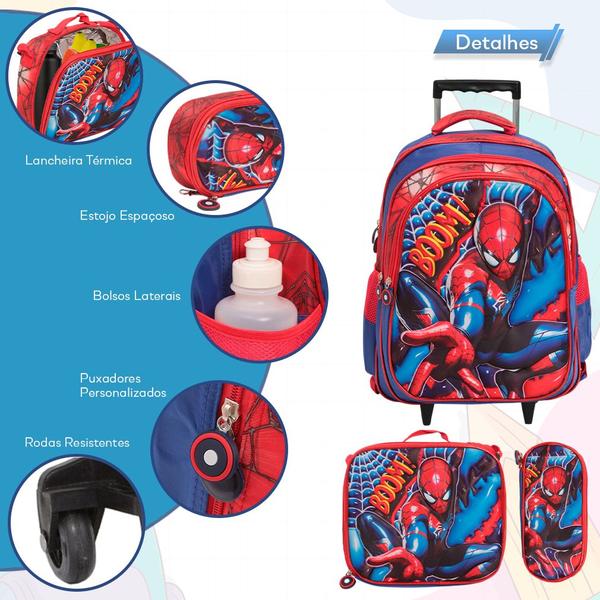 Imagem de Bolsa Masculina Escolar Carrinho Spider Man Lancheira Estojo