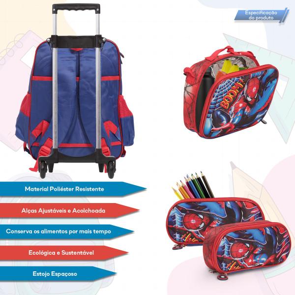 Imagem de Bolsa Masculina Escolar Carrinho Spider Man Lancheira Estojo