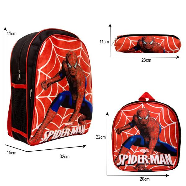 Imagem de Bolsa Masculina Escolar Homem Aranha Lancheira Estojo Aulas