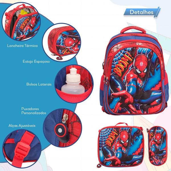 Imagem de Bolsa Masculina Escolar Spider Man Lancheira Estojo Aulas