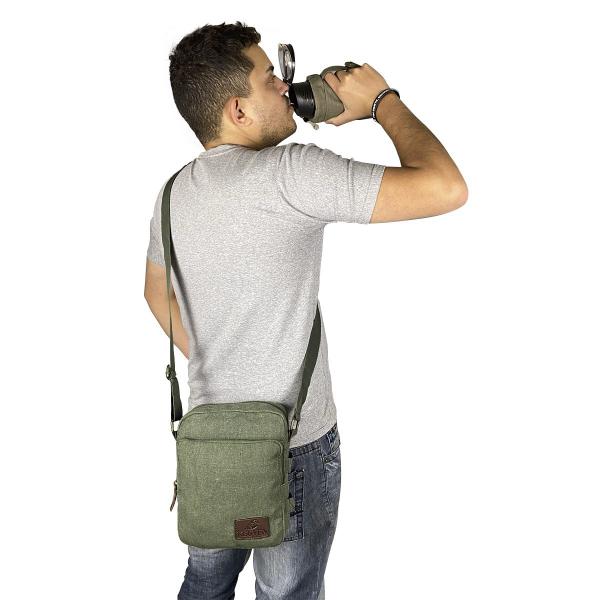 Imagem de Bolsa Masculina Feminina Transversal Lona Bolso Garrafa Ro11