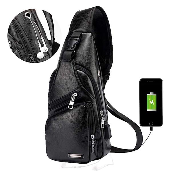 Imagem de Bolsa Masculina Transversal Pequena em PU Lorben Saída Cabo USB Fone - GT6282