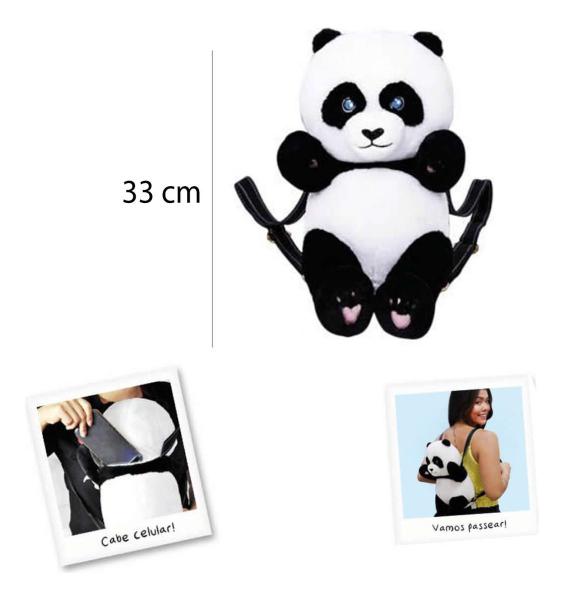 Imagem de Bolsa Mochila Cabe Celular Pelúcia Urso Panda Fofinho 33 Cm