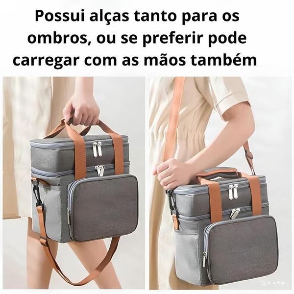 Imagem de Bolsa Mochila Térmica Camada Dupla Com Alça Lancheira Marmita Fitness Piquenique Impermeável Grande